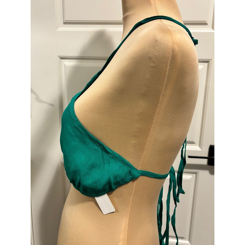 Olivaceous Halter Crop Top Womens Small Green Cross Front Tie Open Back - Picture 2 of 6